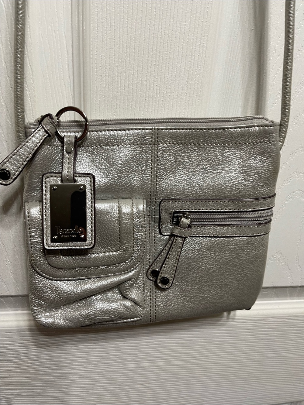 Tignanello Metallic Silver Leather Crossbody